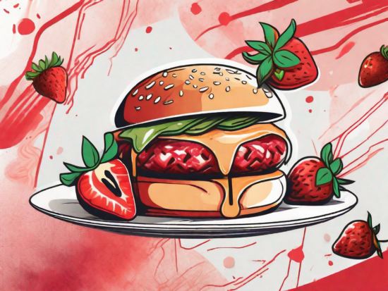 A gourmet burger with juicy strawberries incorporated into the toppings